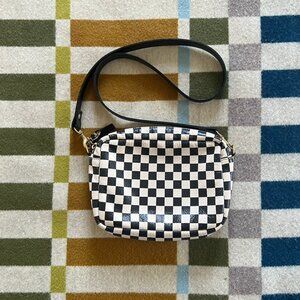 Clare V Midi Sac Bag Checkered Crossbody Bag Purse Small Black and White